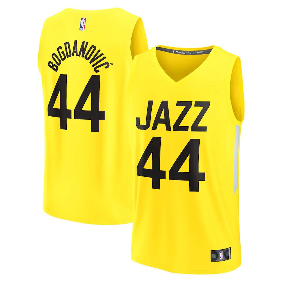Men Utah Jazz #44 Bojan Bogdanovic Fanatics Branded Yellow Icon Edition 2022-23 Fast Break Replica Player NBA Jersey
